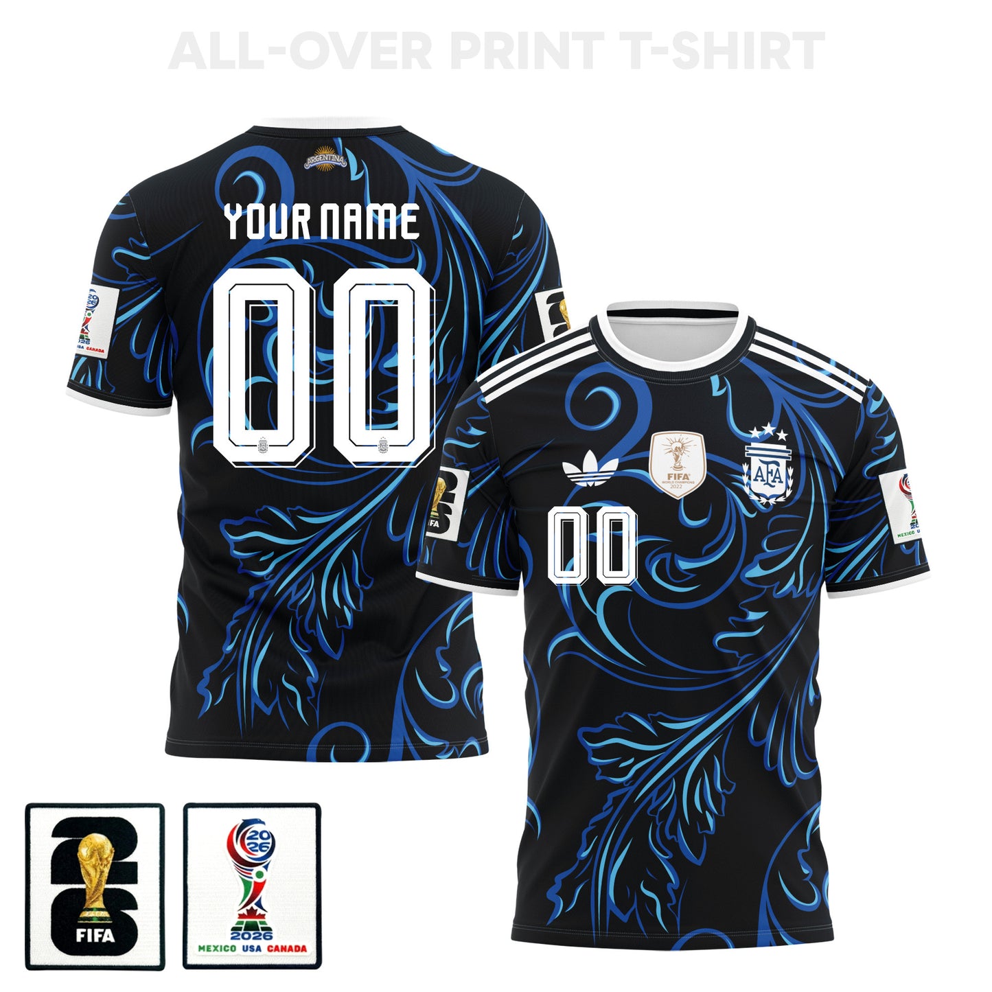 Argentina 2026 Away 3D T-Shirt Fully Printed – Personalized – Unisex, Black