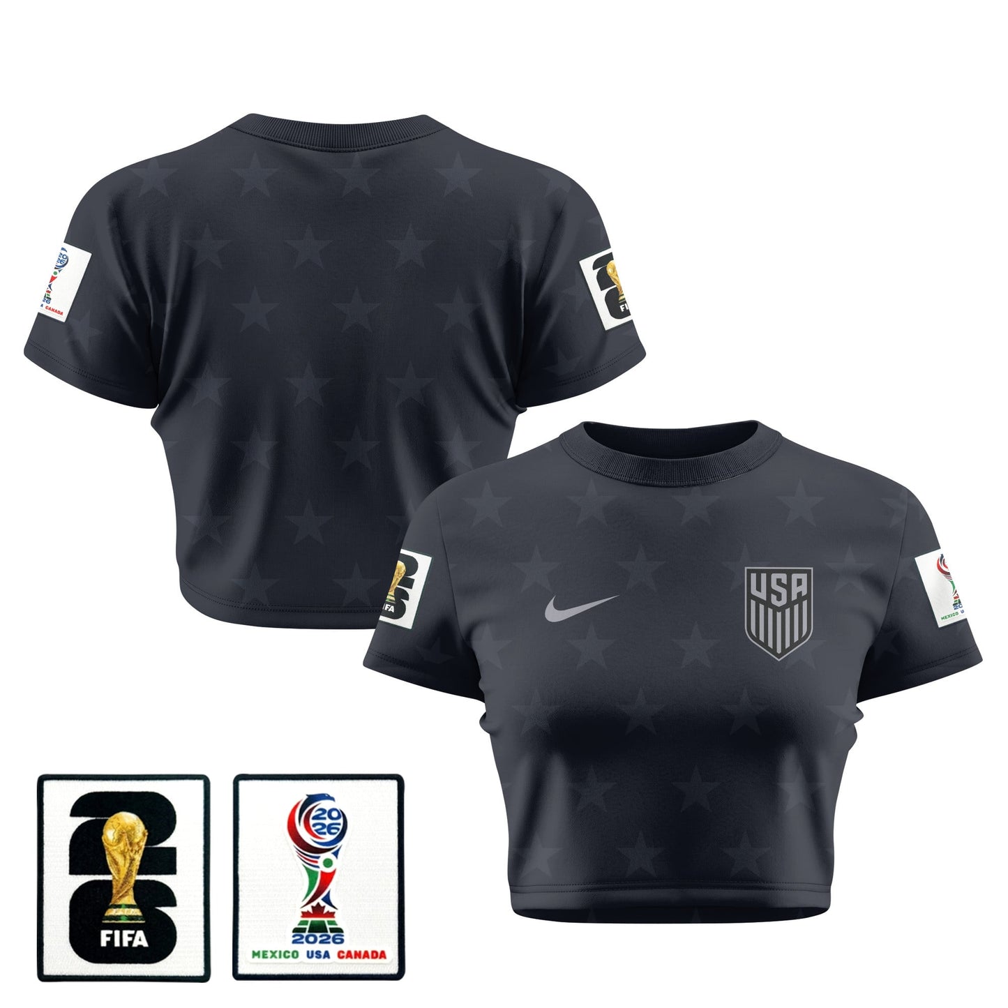 USMNT 2026 Women's Away All-Over Print Cropped Jersey - Black