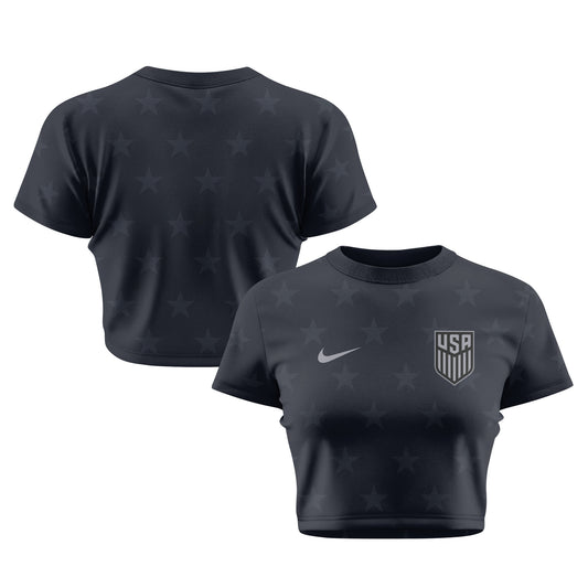 USMNT 2026 Women's Away All-Over Print Cropped Jersey - Black