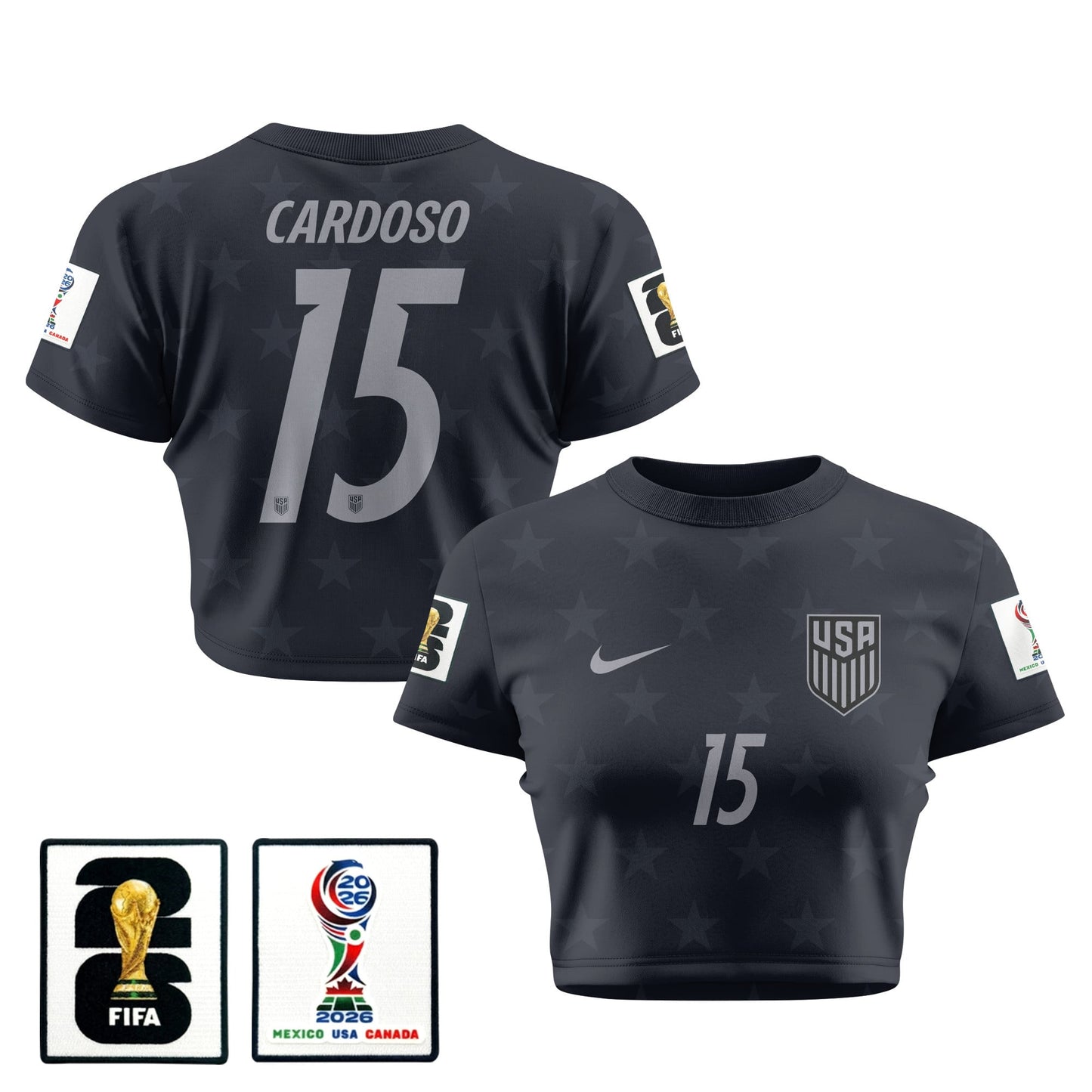 Johnny Cardoso 15 USMNT 2026 Women's Away All-Over Print Cropped Jersey - Black