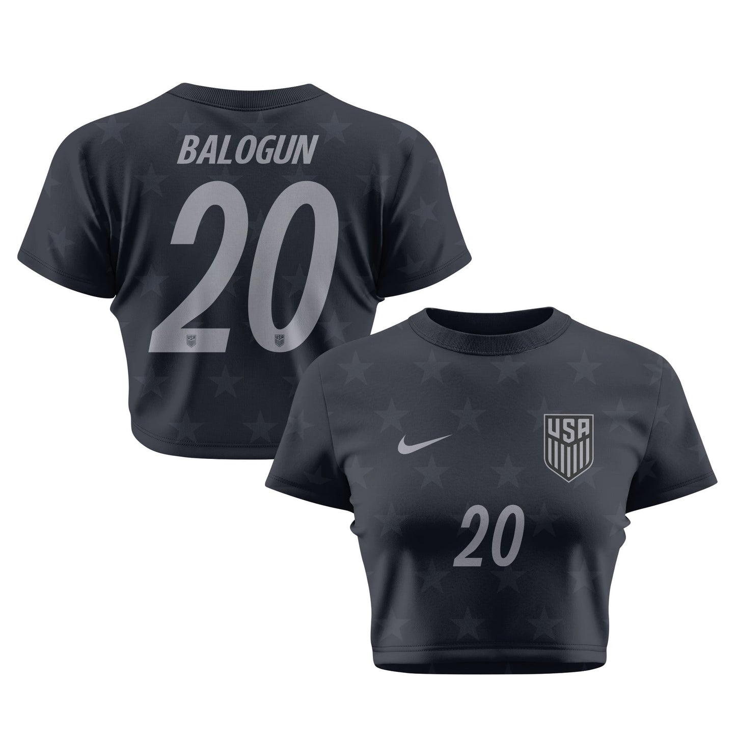 Folarin Balogun 20 USMNT 2026 Women's Away All-Over Print Cropped Jersey - Black