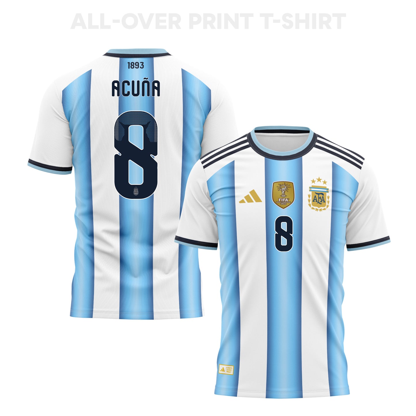 Marcos Acuña 8 Argentina 2026 Home 3D T-Shirt Fully Printed – Unisex, White