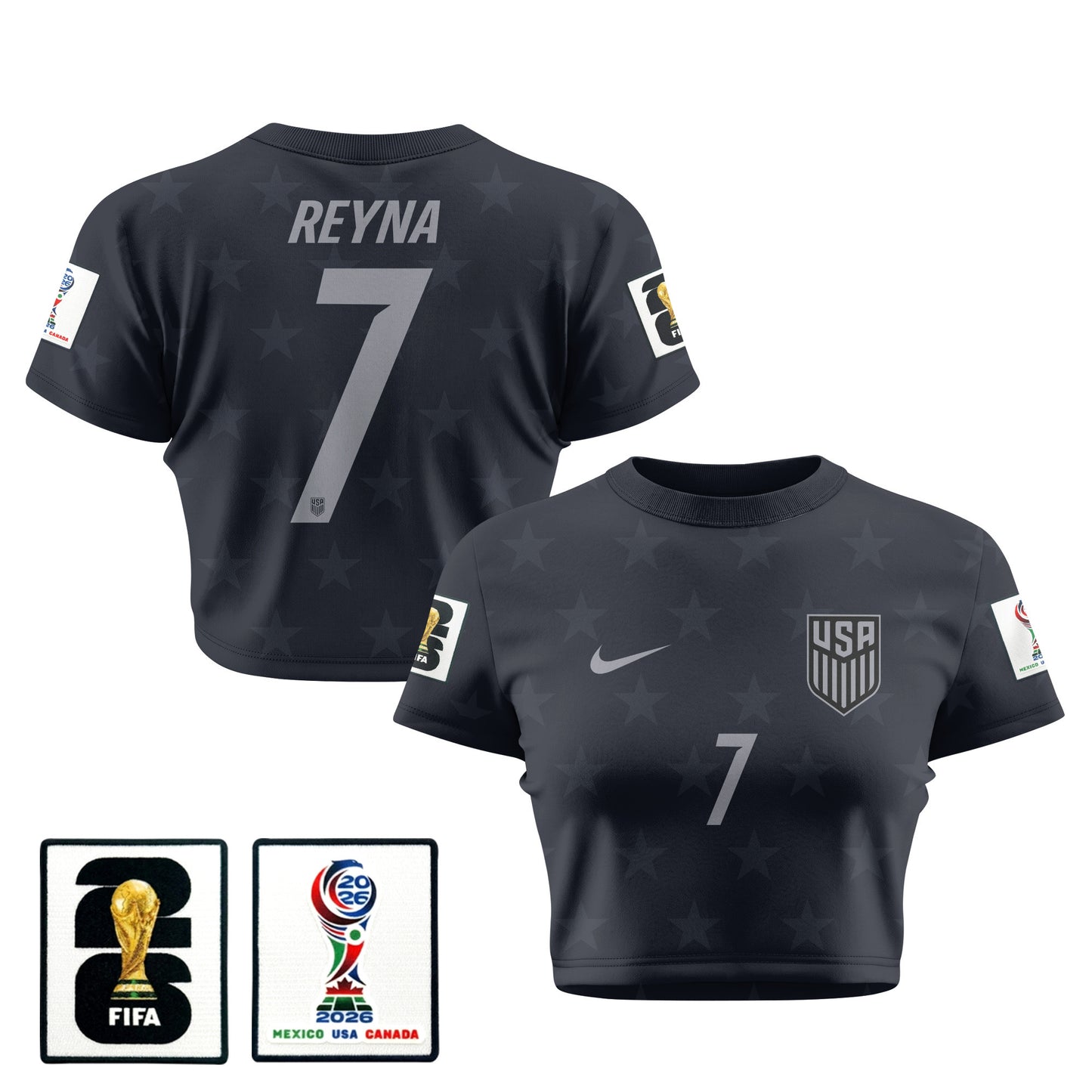 Giovanni Reyna 7 USMNT 2026 Women's Away All-Over Print Cropped Jersey - Black