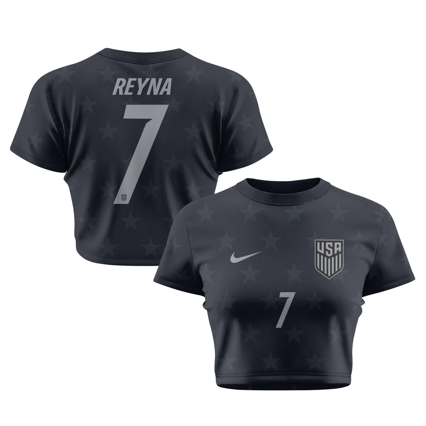Giovanni Reyna 7 USMNT 2026 Women's Away All-Over Print Cropped Jersey - Black