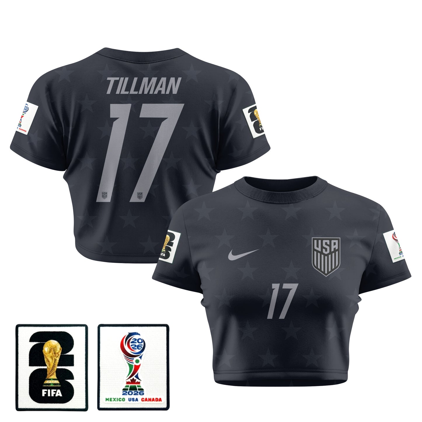 Malik Tillman 17 USMNT 2026 Women's Away All-Over Print Cropped Jersey - Black