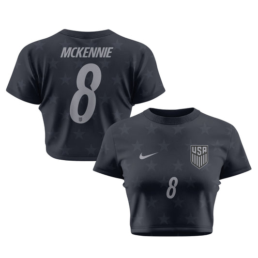 Weston McKennie 8 USMNT 2026 Women's Away All-Over Print Cropped Jersey - Black