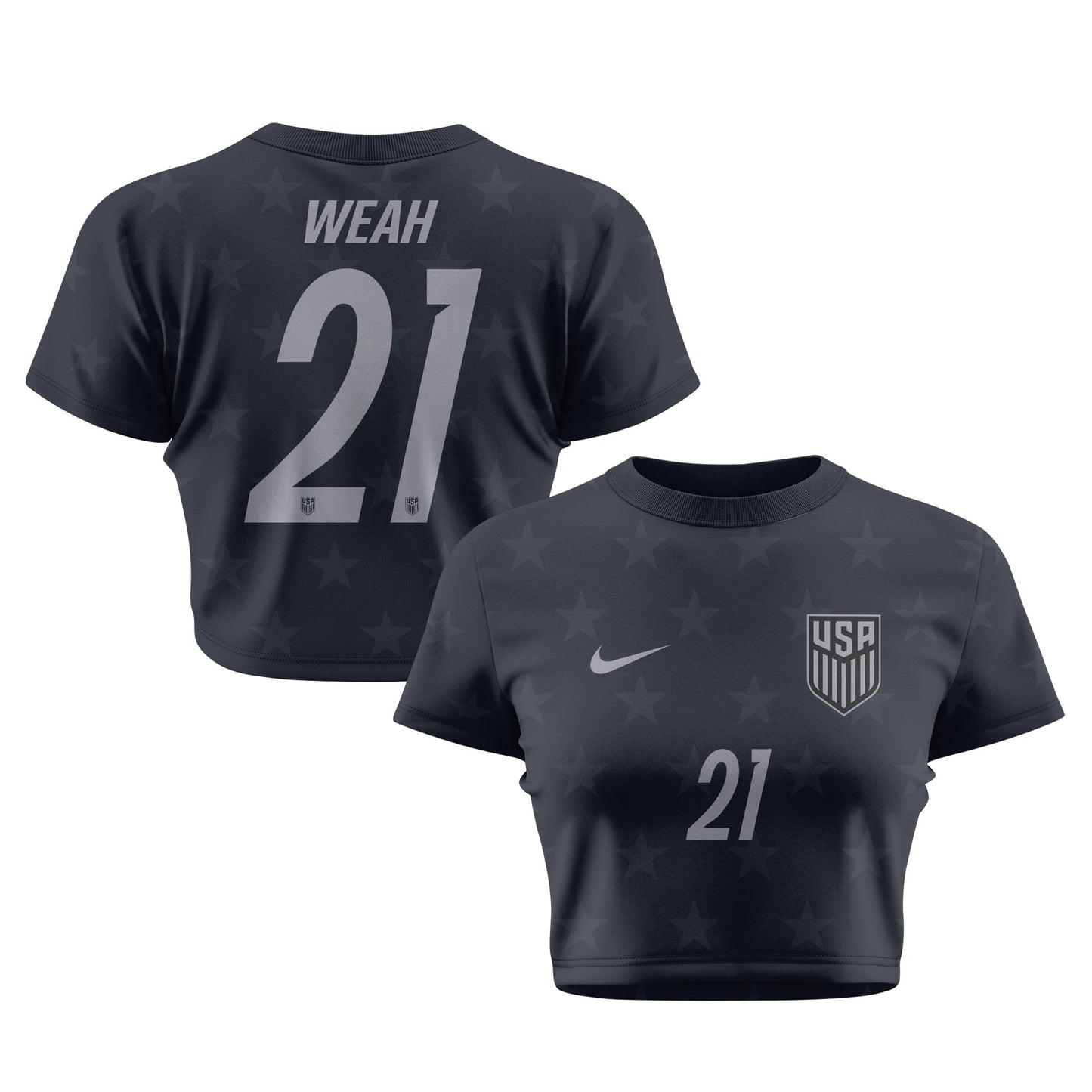 Timothy Weah 21 USMNT 2026 Women's Away All-Over Print Cropped Jersey - Black