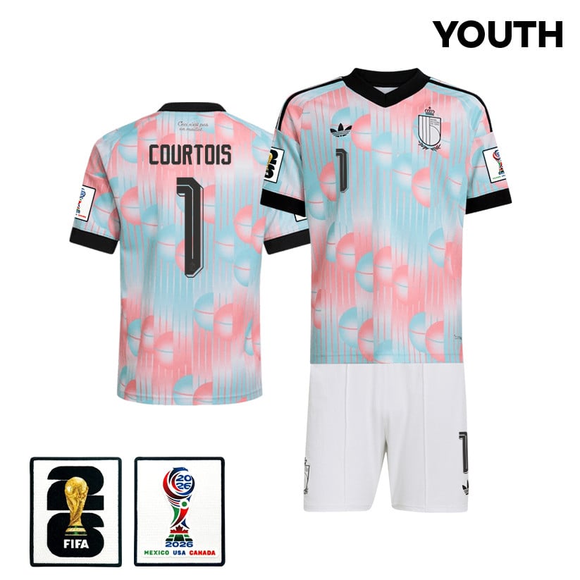 Thibaut Courtois 1 Belgium 2026 YOUTH Away Jersey & Shorts Set - Light Blue