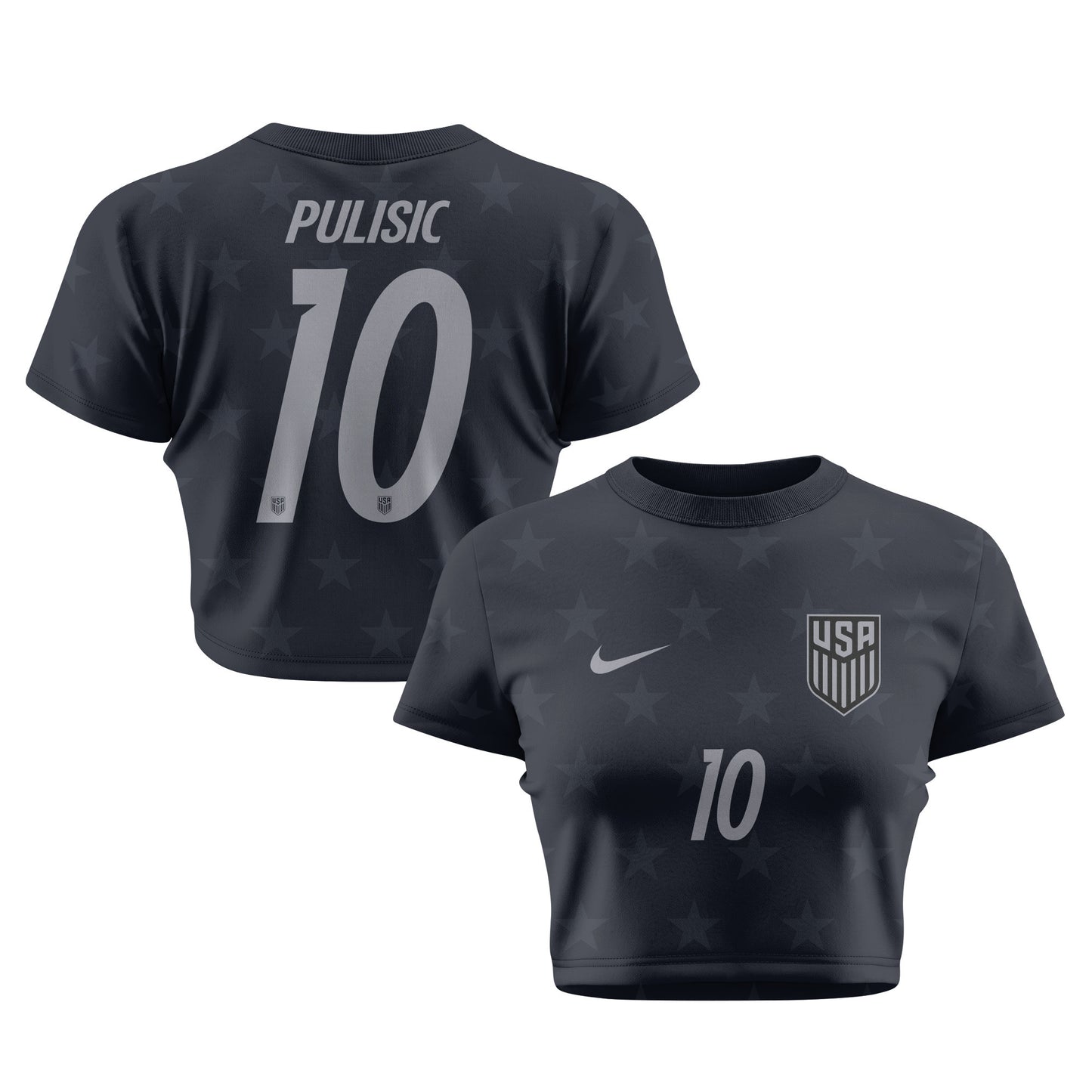 Christian Pulisic 10 USMNT 2026 Women's Away All-Over Print Cropped Jersey - Black