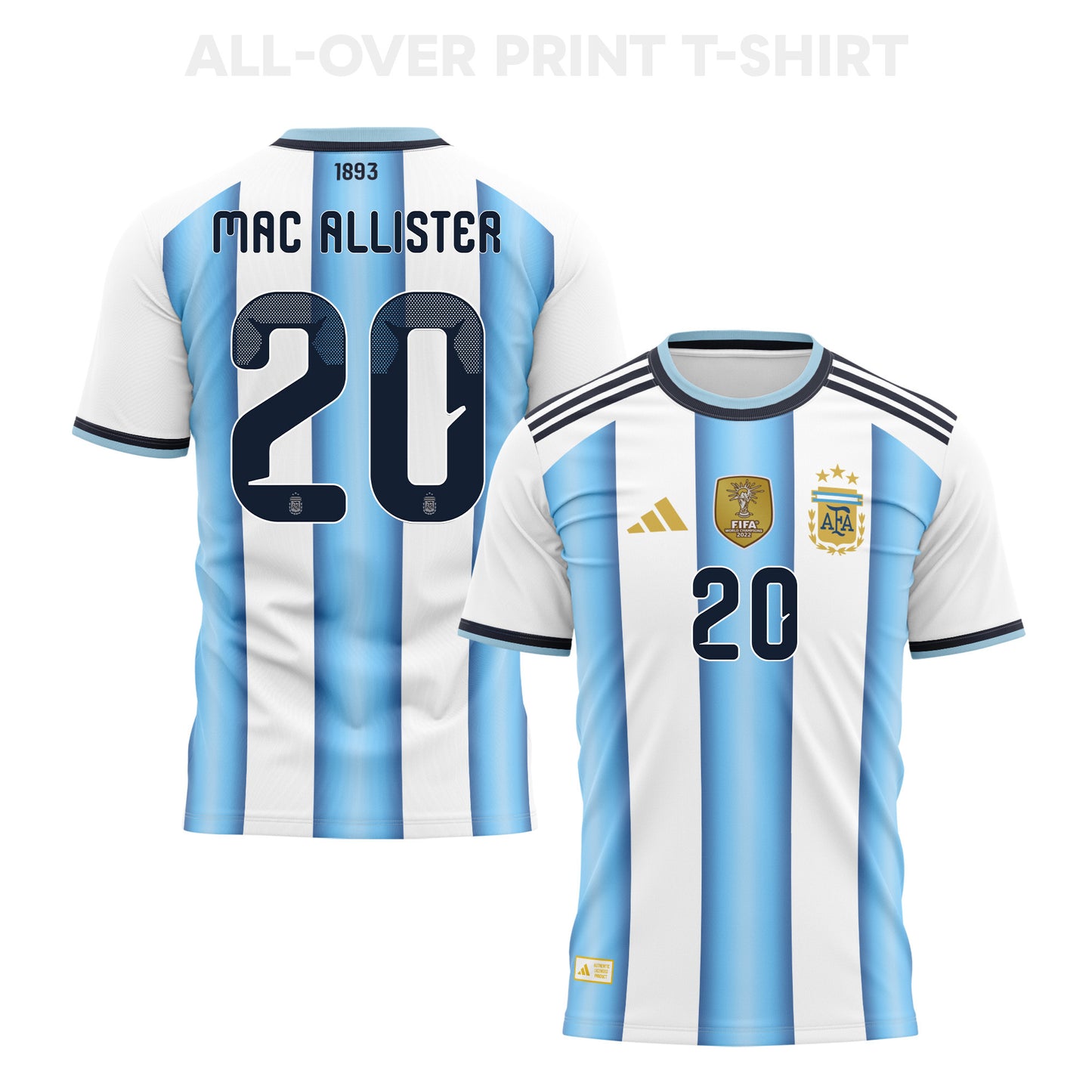 Alexis Mac Allister 20 Argentina 2026 Home 3D T-Shirt Fully Printed – Unisex, White
