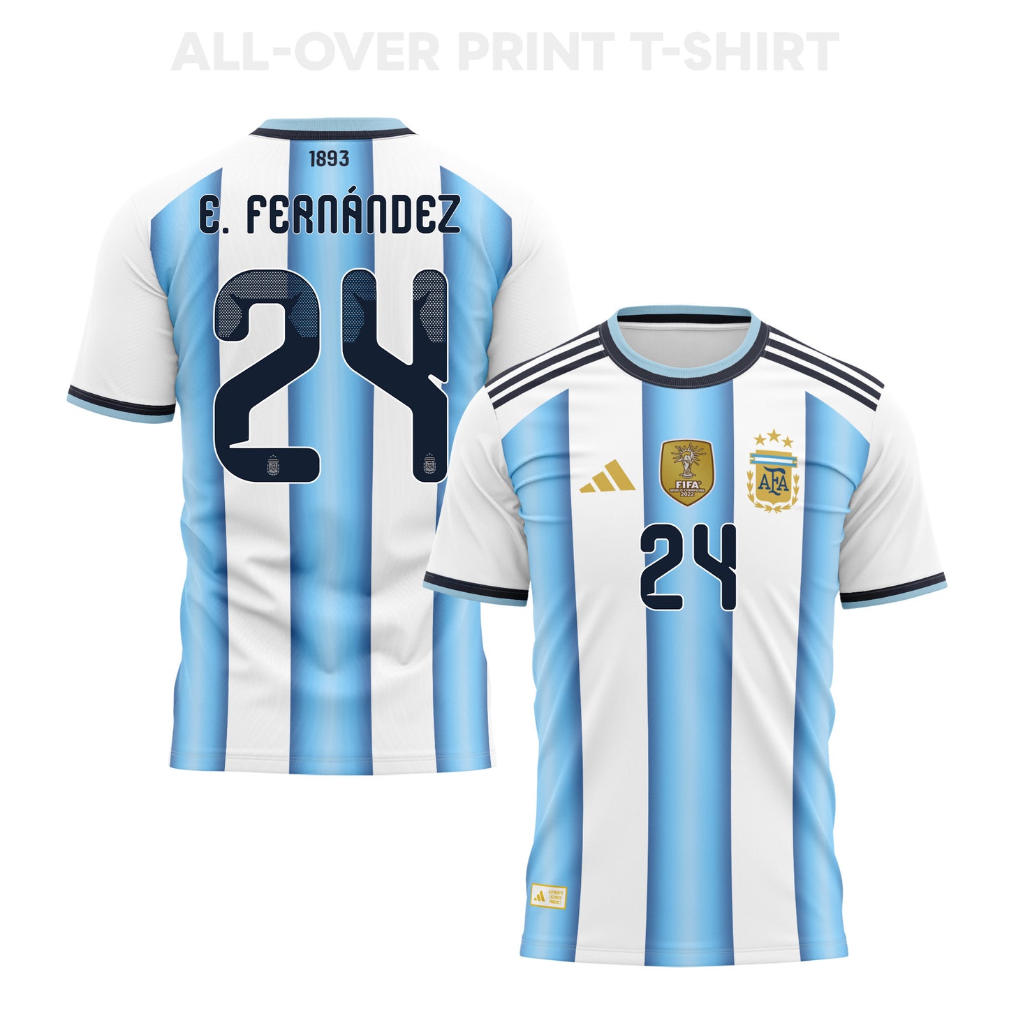 Enzo Fernández 24 Argentina 2026 Home 3D T-Shirt Fully Printed – Unisex, White