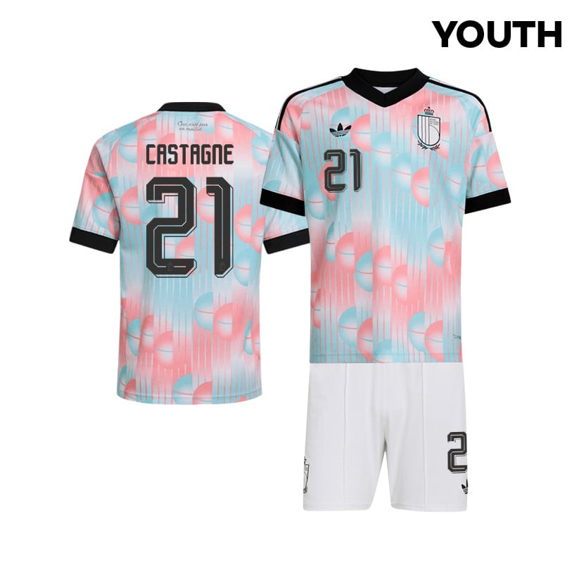 Timothy Castagne 21 Belgium 2026 YOUTH Away Jersey & Shorts Set - Light Blue