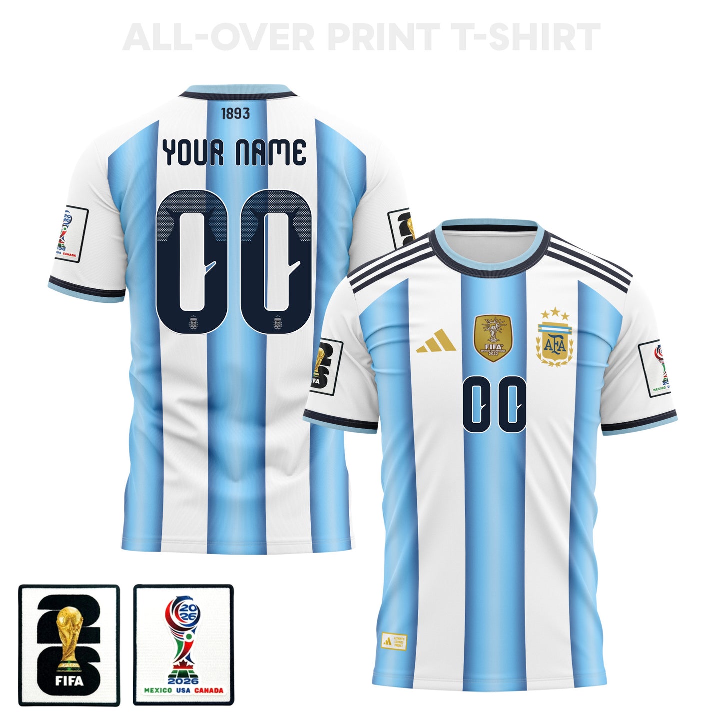 Argentina 2026 Home 3D T-Shirt Fully Printed – Personalized – Unisex, White