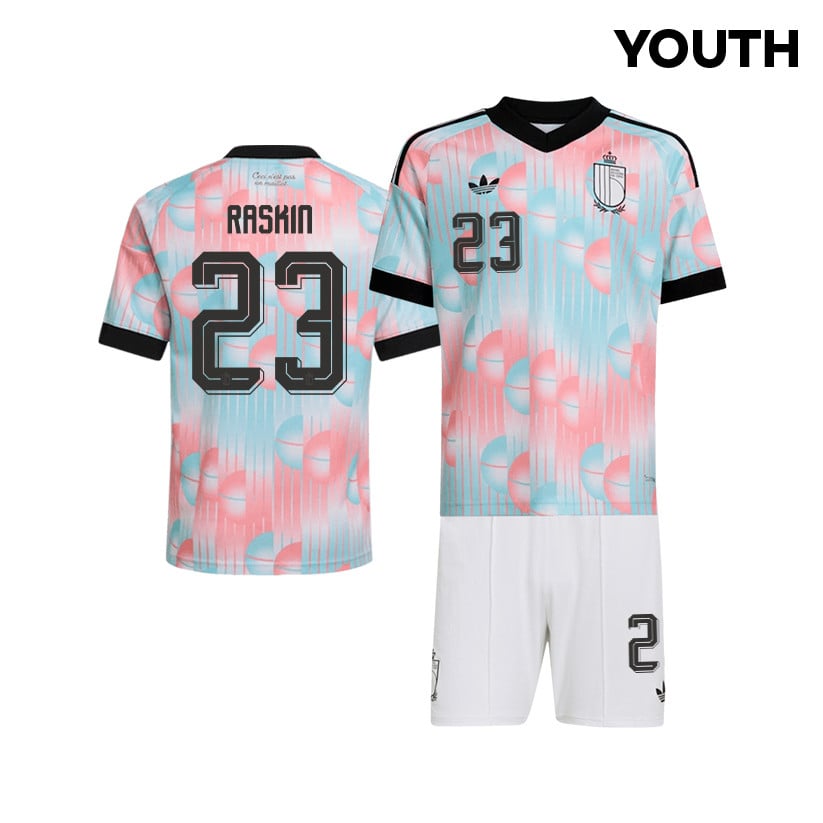 Nicolas Raskin 23 Belgium 2026 YOUTH Away Jersey & Shorts Set - Light Blue