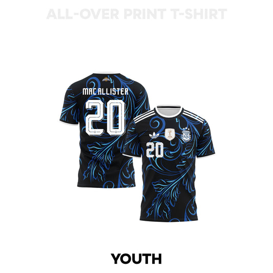 Alexis Mac Allister 20 Youth Argentina 2026 Away 3D T-shirt Fully Printed – Black