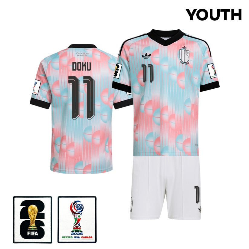 Jérémy Doku 11 Belgium 2026 YOUTH Away Jersey & Shorts Set - Light Blue