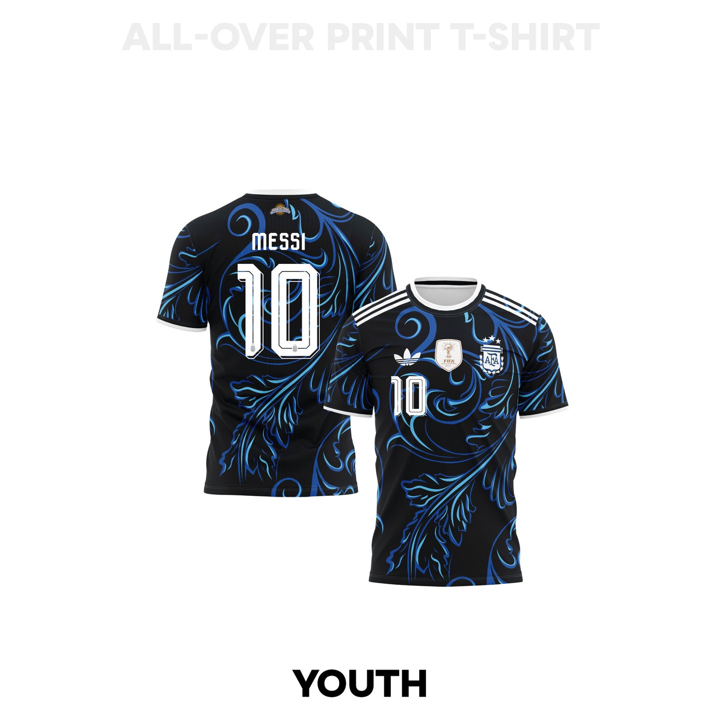 Lionel Messi 10 Youth Argentina 2026 Away 3D T-shirt Fully Printed – Black