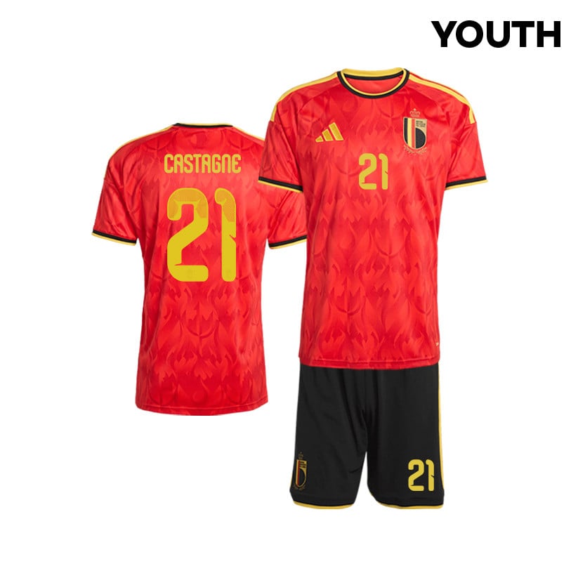 Timothy Castagne 21 Belgium 2026 YOUTH Home Jersey & Shorts Set - Red/Black
