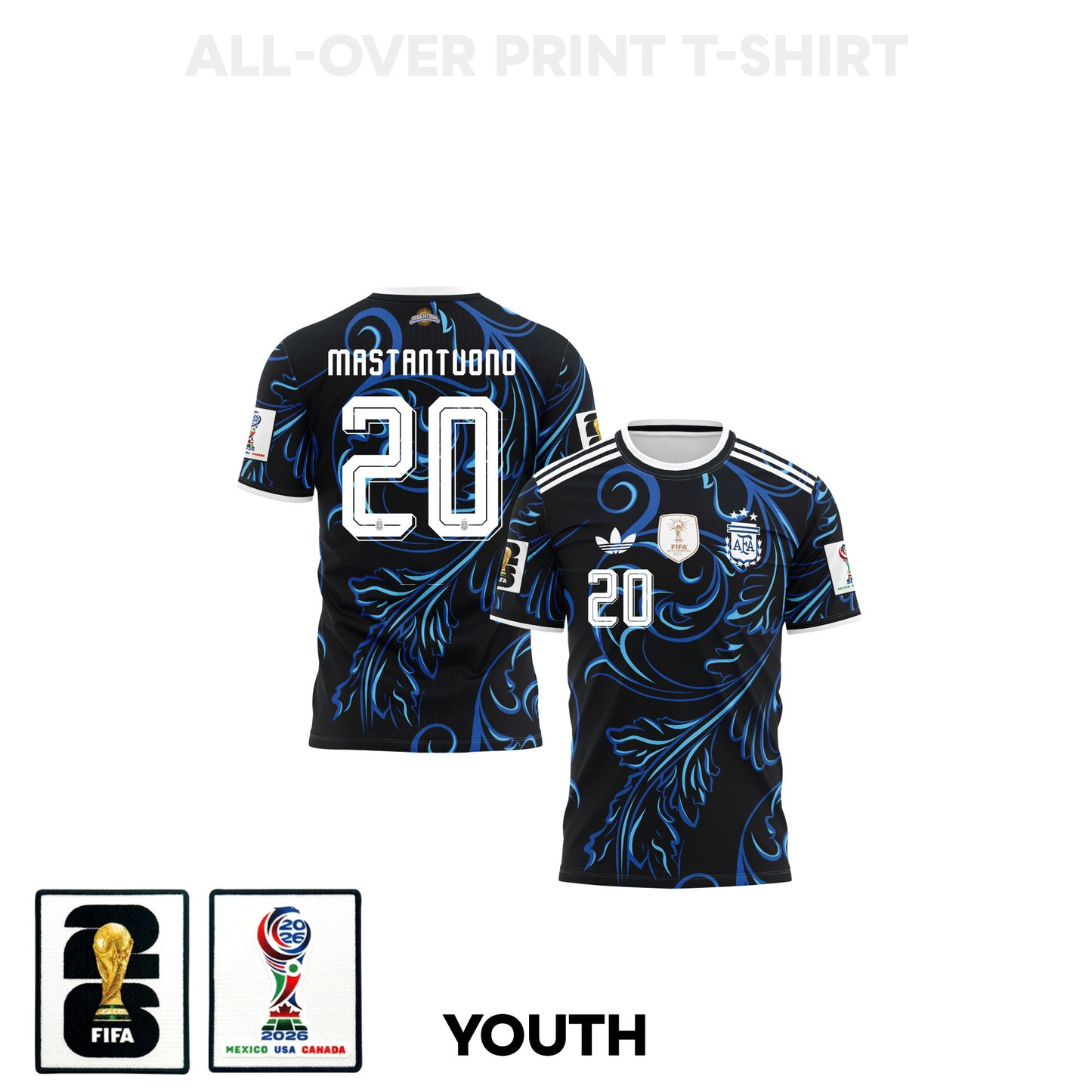 Franco Mastantuono 20 Youth Argentina 2026 Away 3D T-shirt Fully Printed – Black