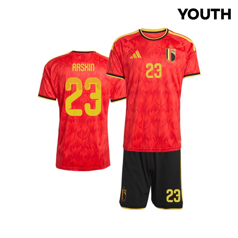 Nicolas Raskin 23 Belgium 2026 YOUTH Home Jersey & Shorts Set - Red/Black