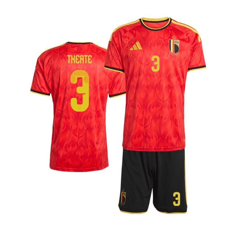 Arthur Theate 3 Belgium 2026 Home Men Jersey & Shorts Set – Red/Black
