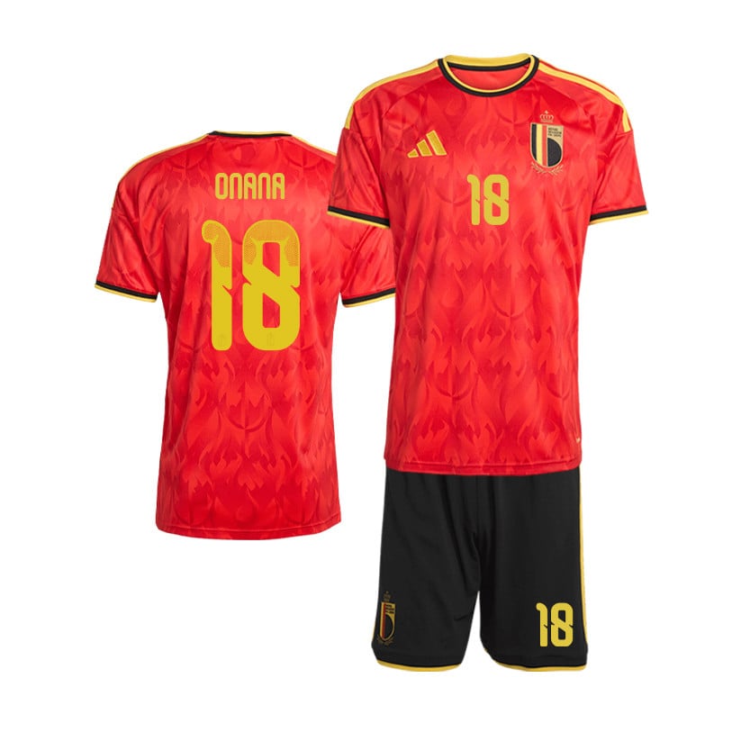 Amadou Onana 18 Belgium 2026 Home Men Jersey & Shorts Set – Red/Black