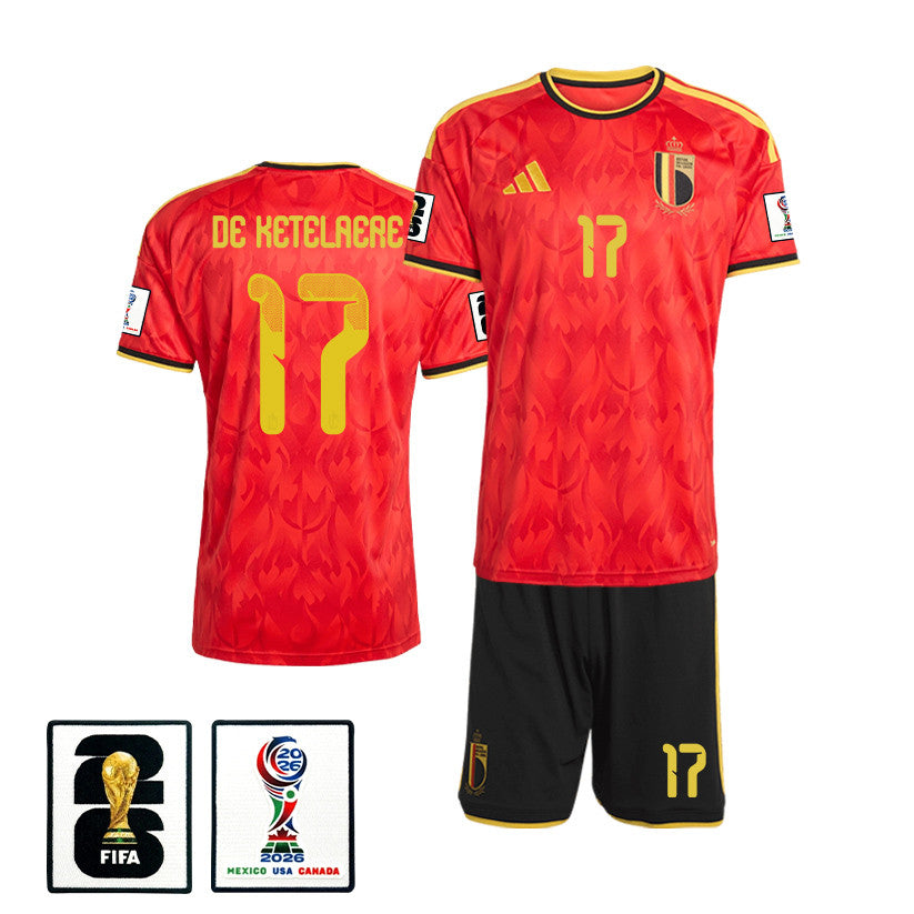 Charles De Ketelaere 17 Belgium 2026 Home Men Jersey & Shorts Set – Red/Black