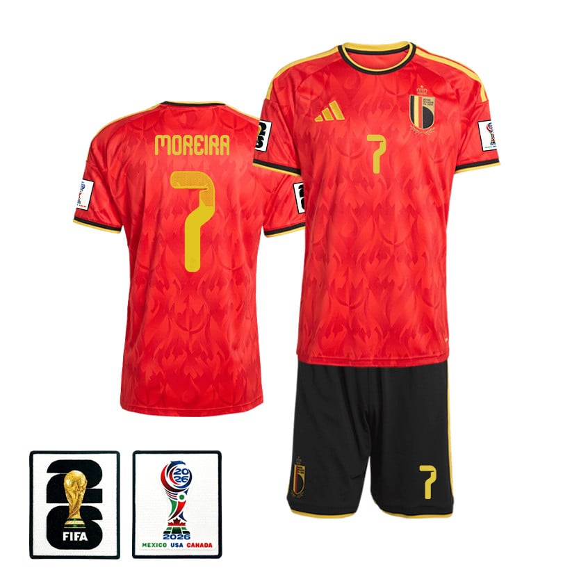 Diego Moreira 7 Belgium 2026 Home Men Jersey & Shorts Set – Red/Black