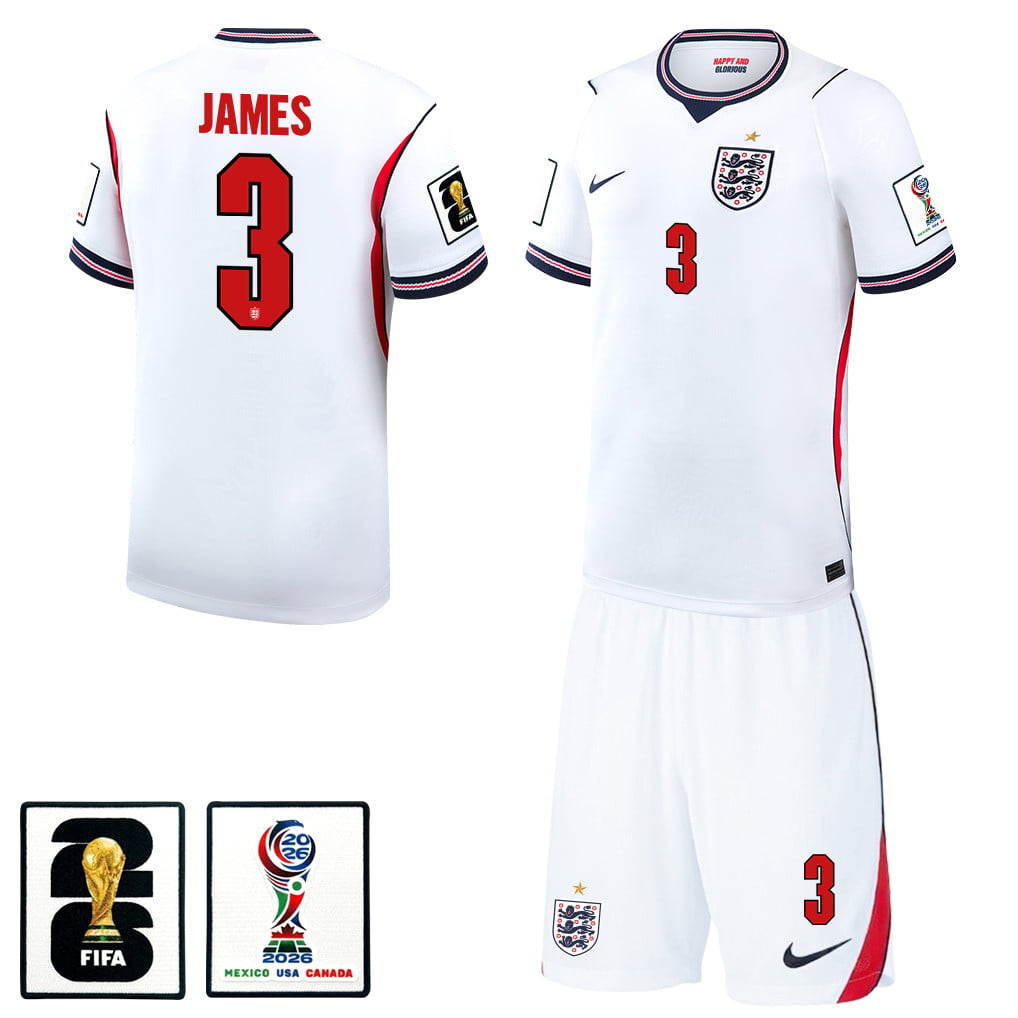 Reece James 3 England 2026 Home Men Jersey & Shorts Set – White