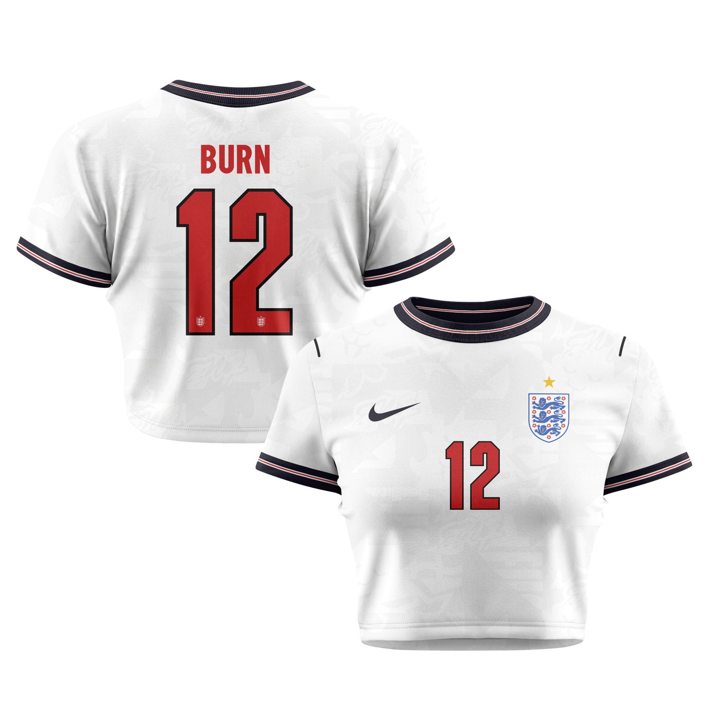 Dan Burn 12 England 2026 Women's Home All-Over Print Cropped Jersey - White