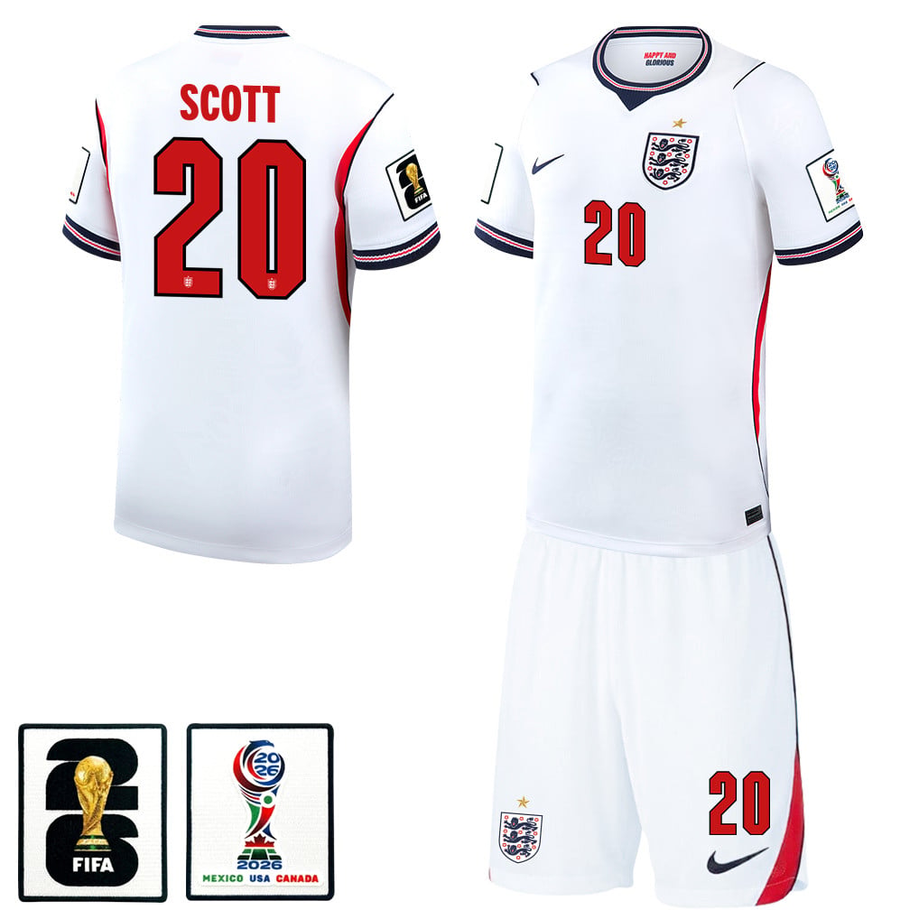 Alex Scott 20 England 2026 Home Men Jersey & Shorts Set – White