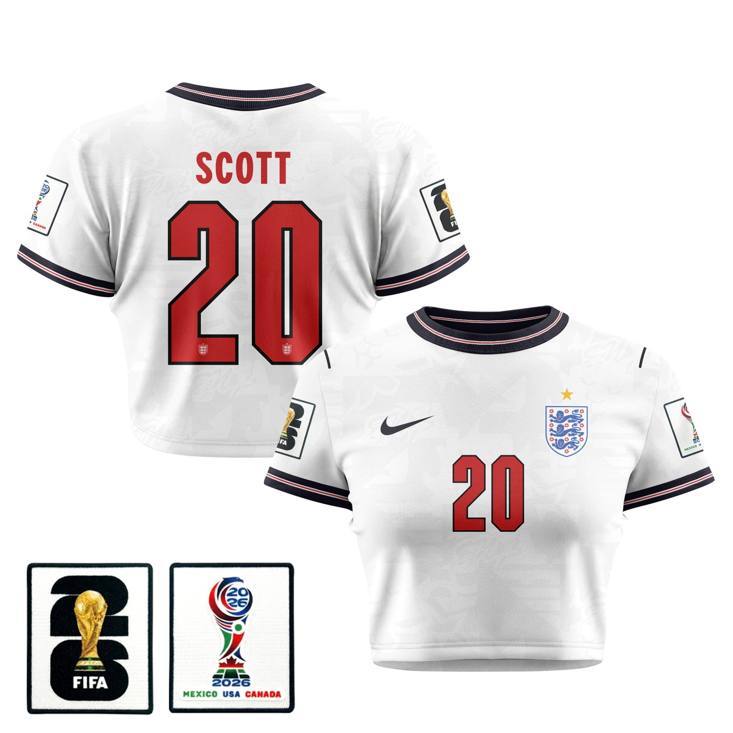 Alex Scott 20 England 2026 Women's Home All-Over Print Cropped Jersey - White