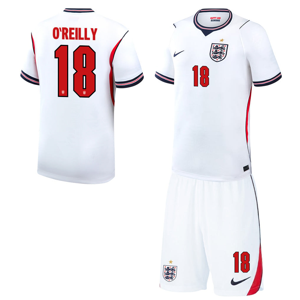 Nico O'Reilly 18 England 2026 Home Men Jersey & Shorts Set – White