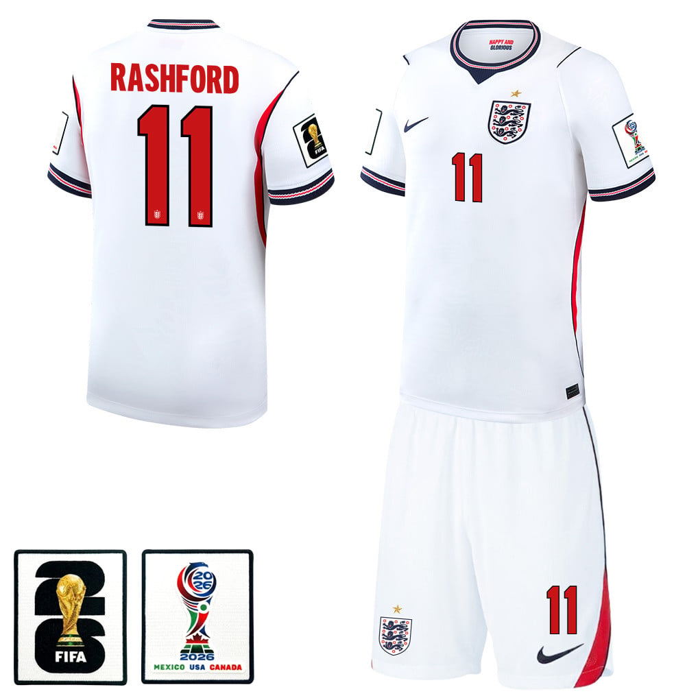 Marcus Rashford 11 England 2026 Home Men Jersey & Shorts Set – White