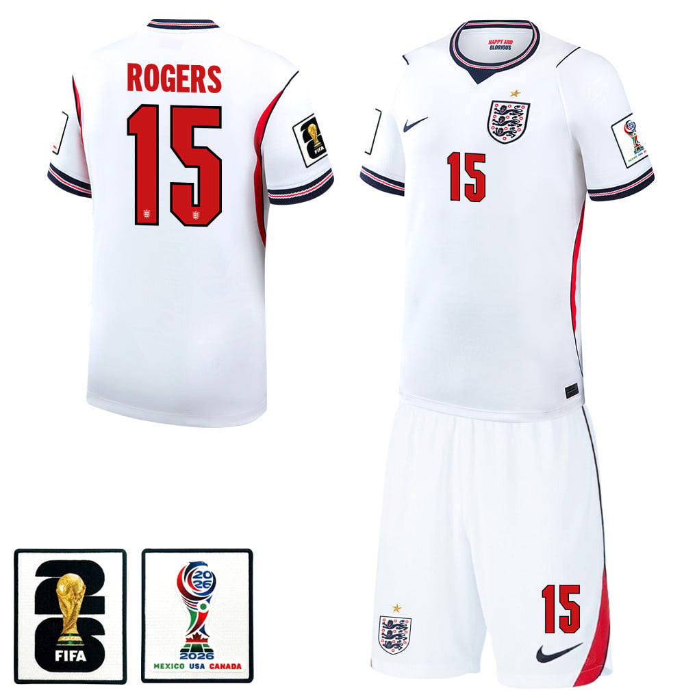 Morgan Rogers 15 England 2026 Home Men Jersey & Shorts Set – White