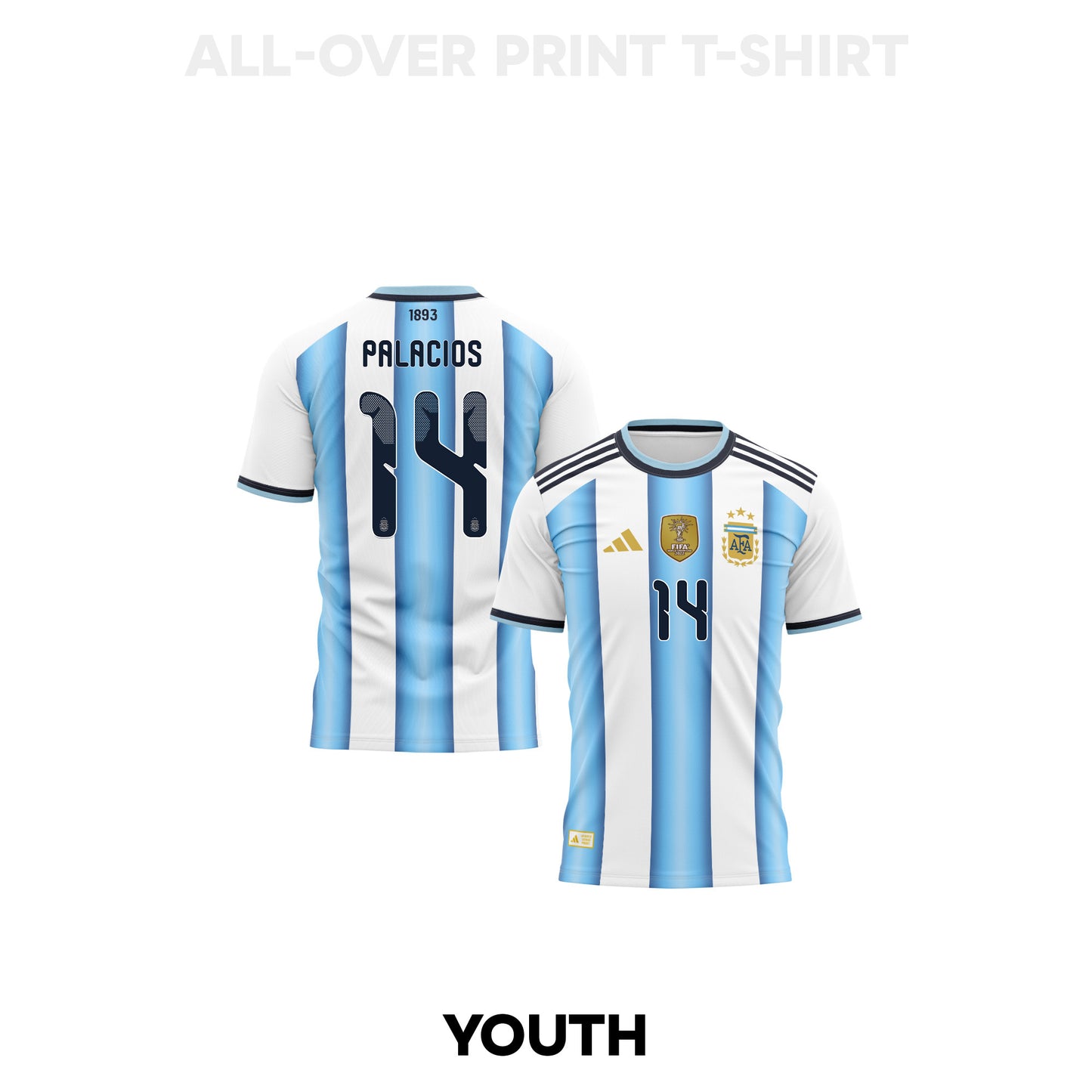 Exequiel Palacios 14 Youth Argentina 2026 Home 3D T-shirt Fully Printed – White