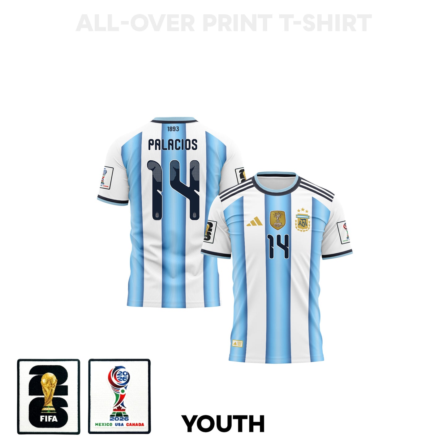 Exequiel Palacios 14 Youth Argentina 2026 Home 3D T-shirt Fully Printed – White