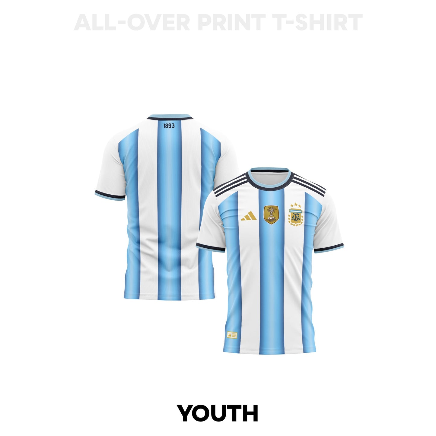 Argentina 2026 Youth Home 3D T-shirt Fully Printed – White