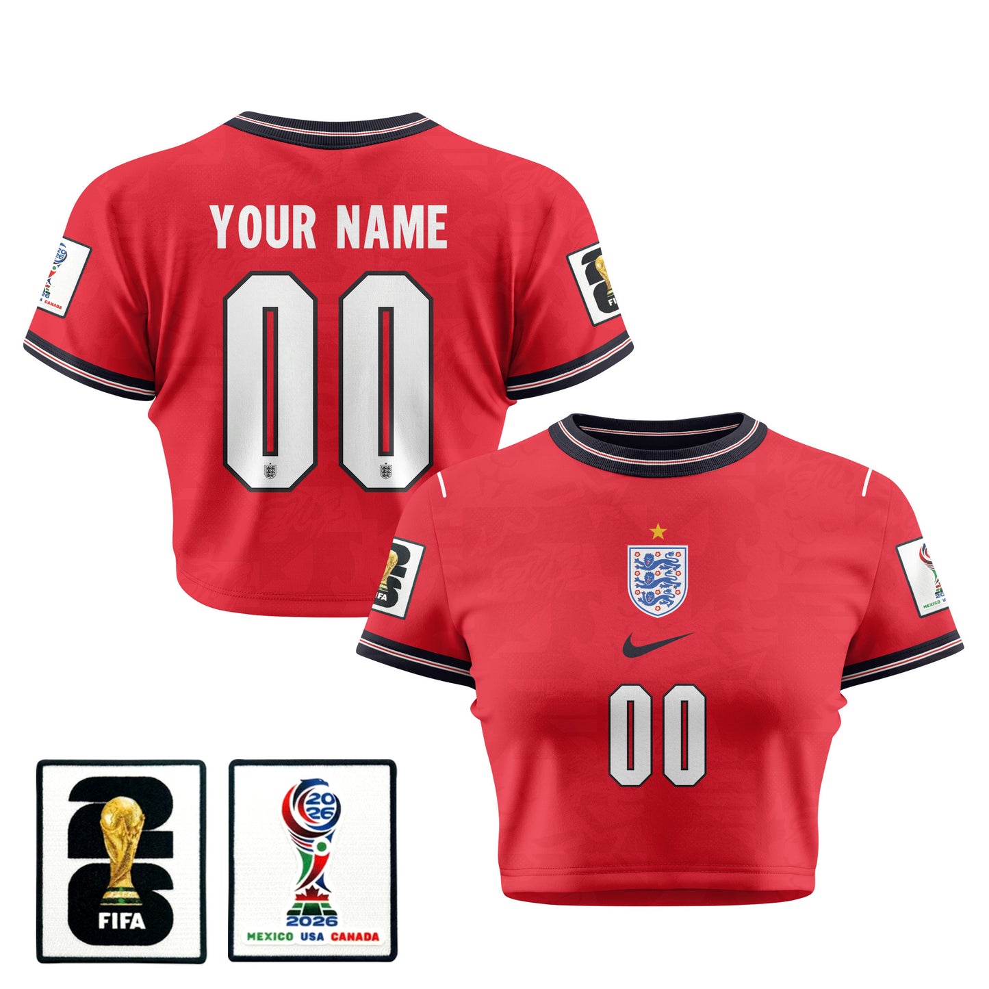 England 2026 Women's Away All-Over Print Cropped Jersey - Personalized - Red
