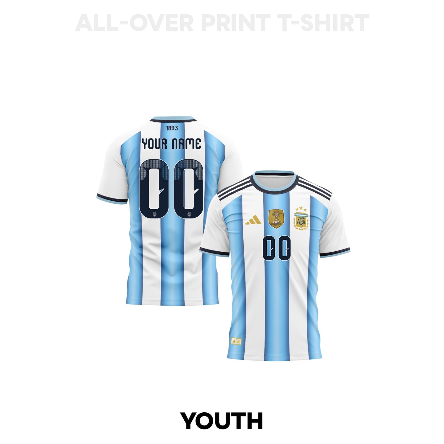Argentina 2026 Youth Home 3D T-shirt Fully Printed – Personalized –White