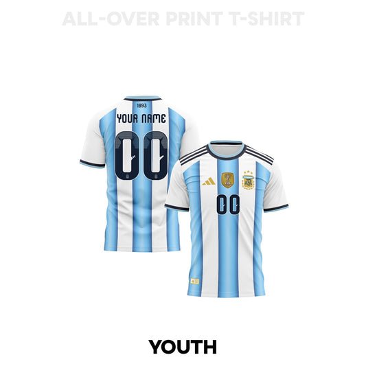 Argentina 2026 Youth Home 3D T-shirt Fully Printed – Personalized –White