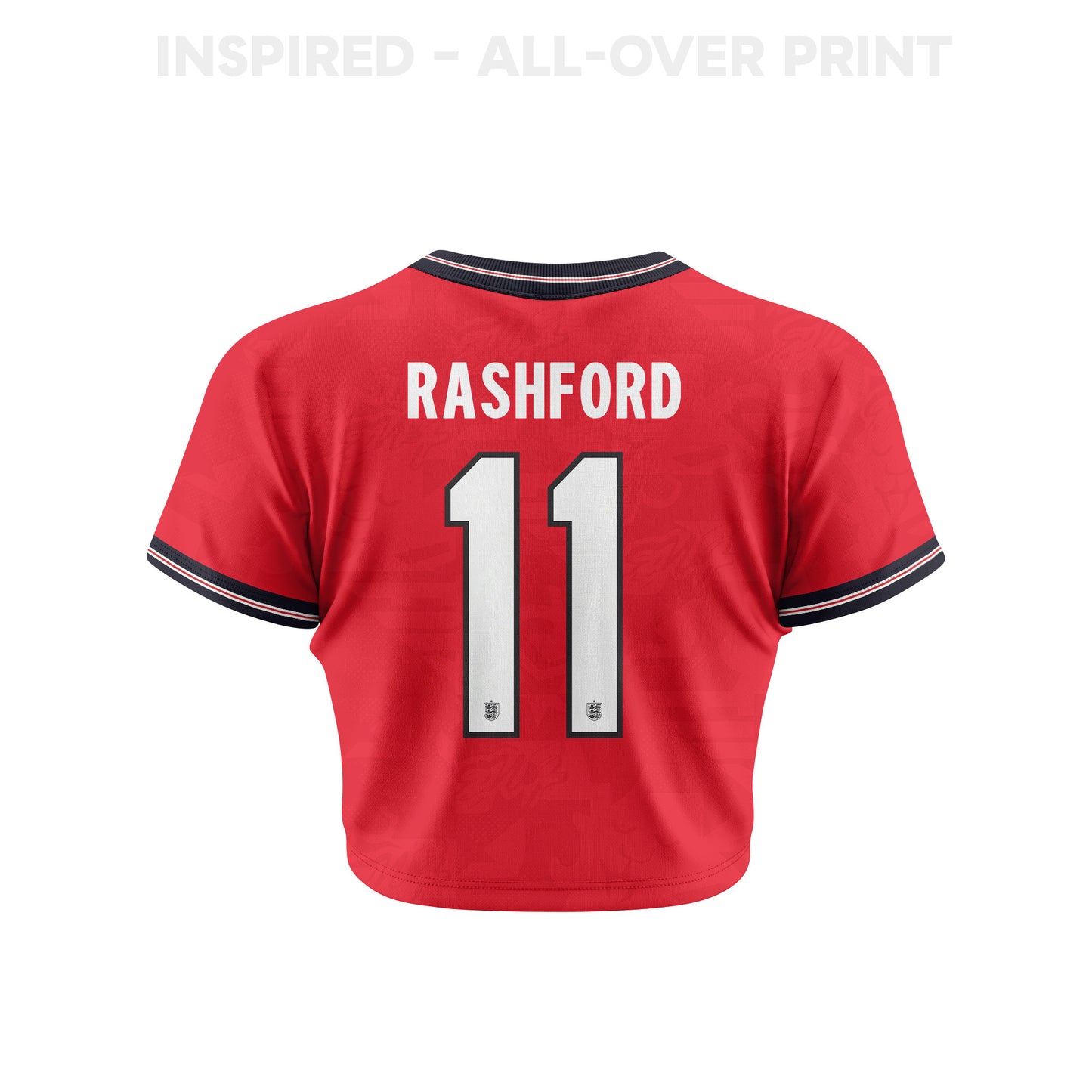Marcus Rashford 11 England 2026 Women's Home All-Over Print Cropped Jersey - Red