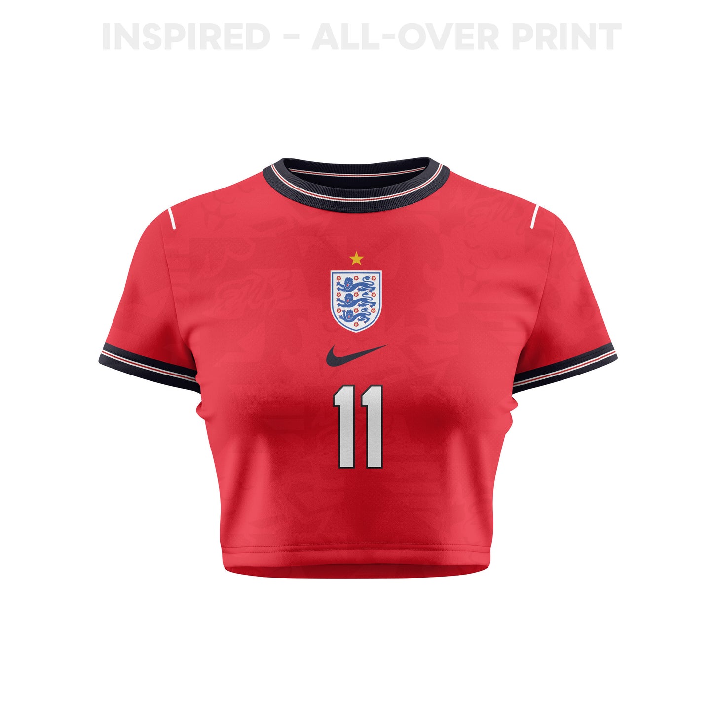 Marcus Rashford 11 England 2026 Women's Home All-Over Print Cropped Jersey - Red