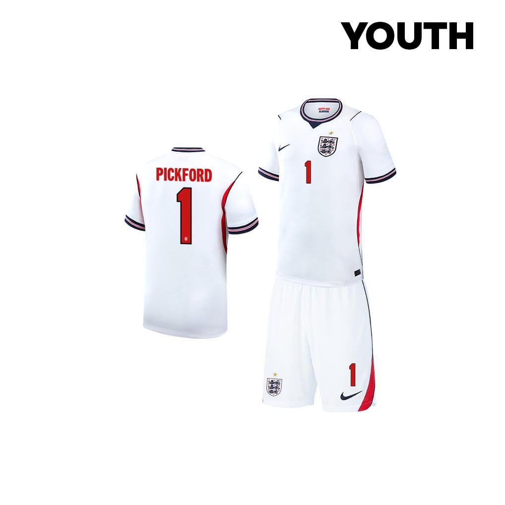 Jordan Pickford 1 England 2026 YOUTH Home Jersey & Shorts Set - White