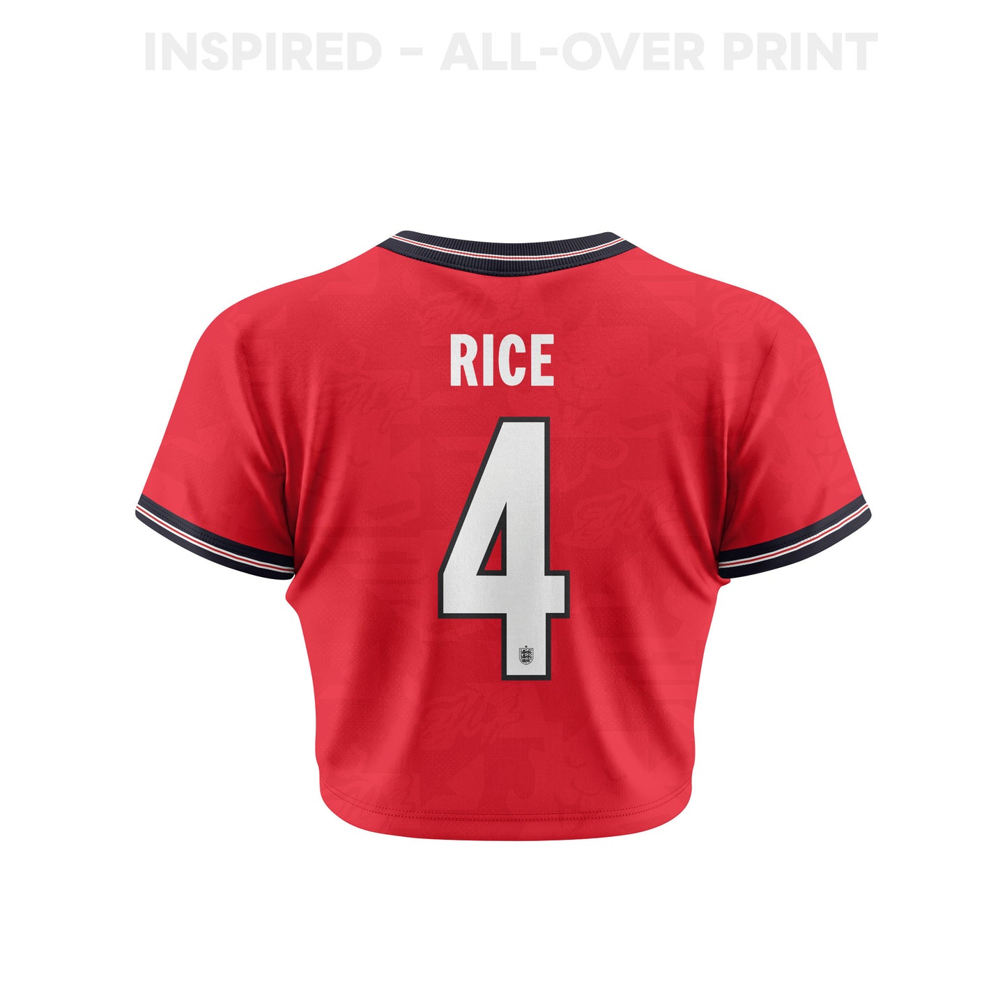 Declan Rice 4 England 2026 Women's Home All-Over Print Cropped Jersey - Red