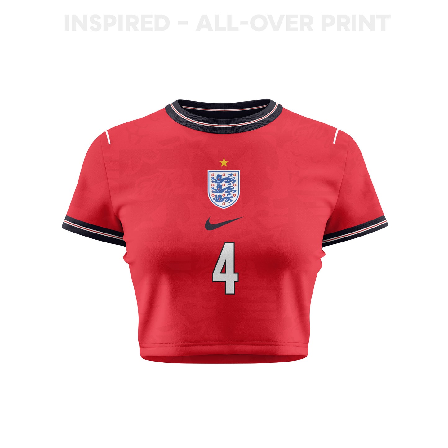 Declan Rice 4 England 2026 Women's Home All-Over Print Cropped Jersey - Red