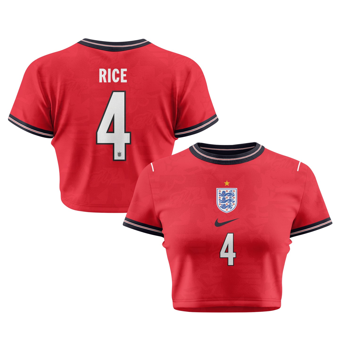 Declan Rice 4 England 2026 Women's Home All-Over Print Cropped Jersey - Red