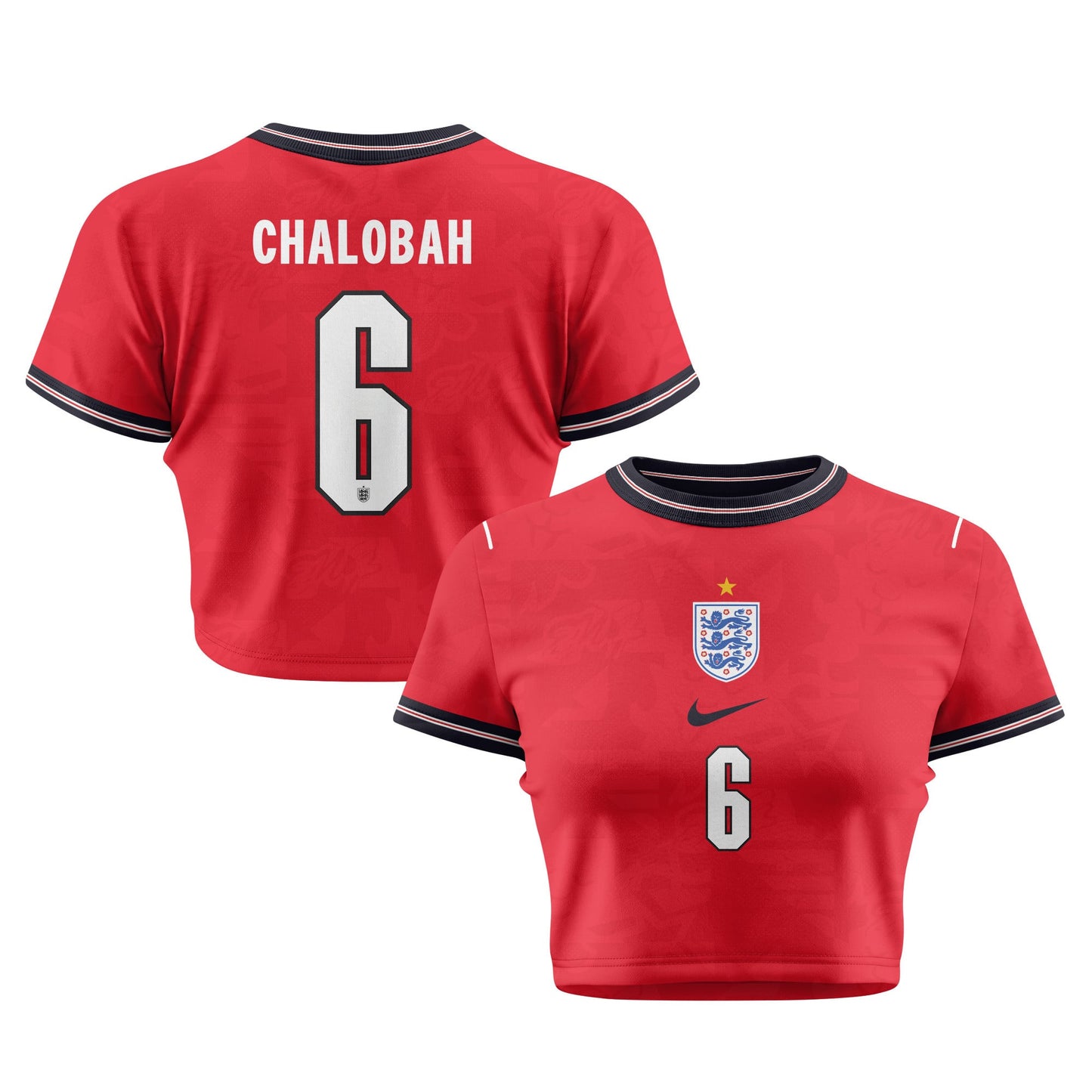 Trevoh Chalobah 6 England 2026 Women's Home All-Over Print Cropped Jersey - Red
