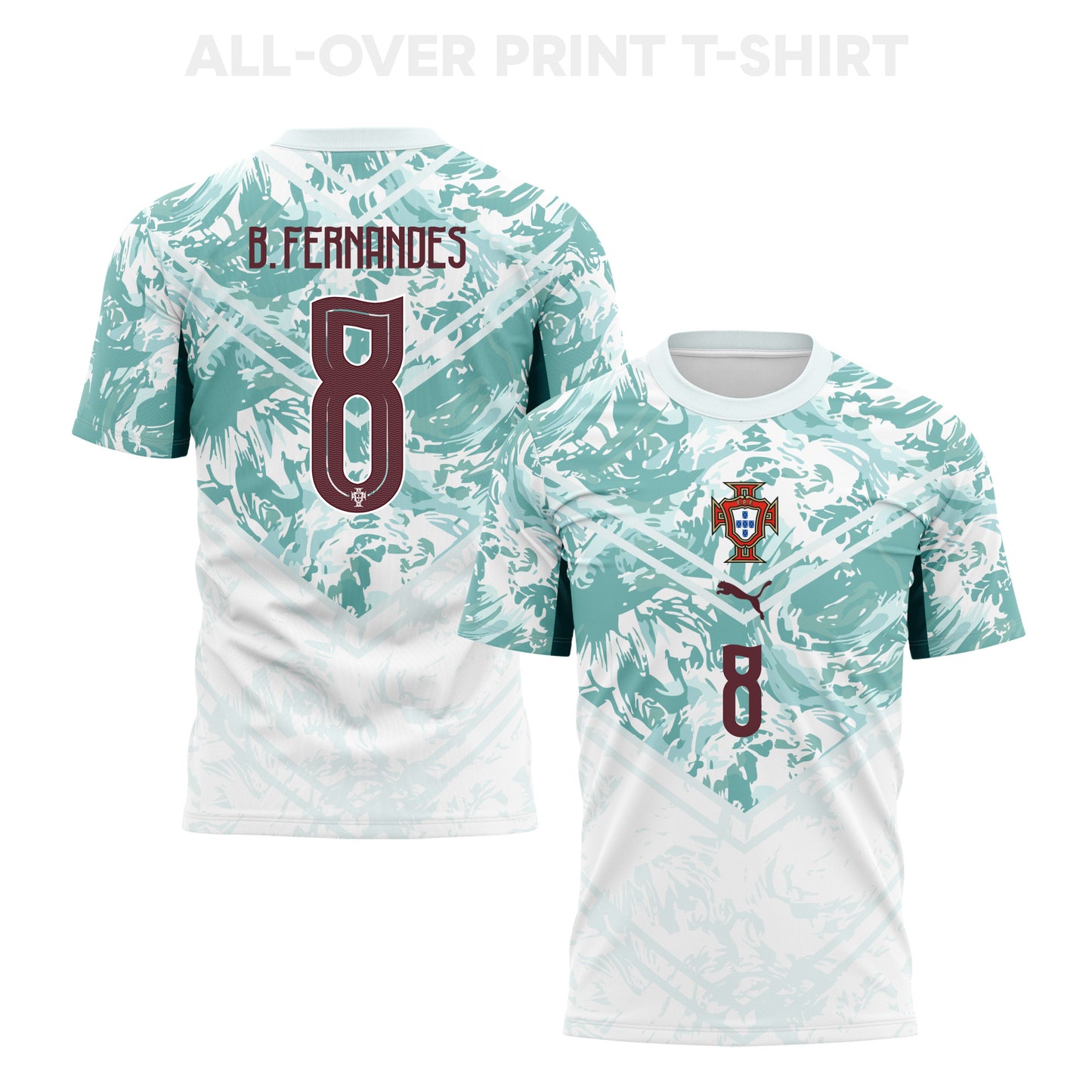 Bruno Fernandes 8 Portugal 2026 Away 3D T-Shirt Fully Printed – Unisex, White