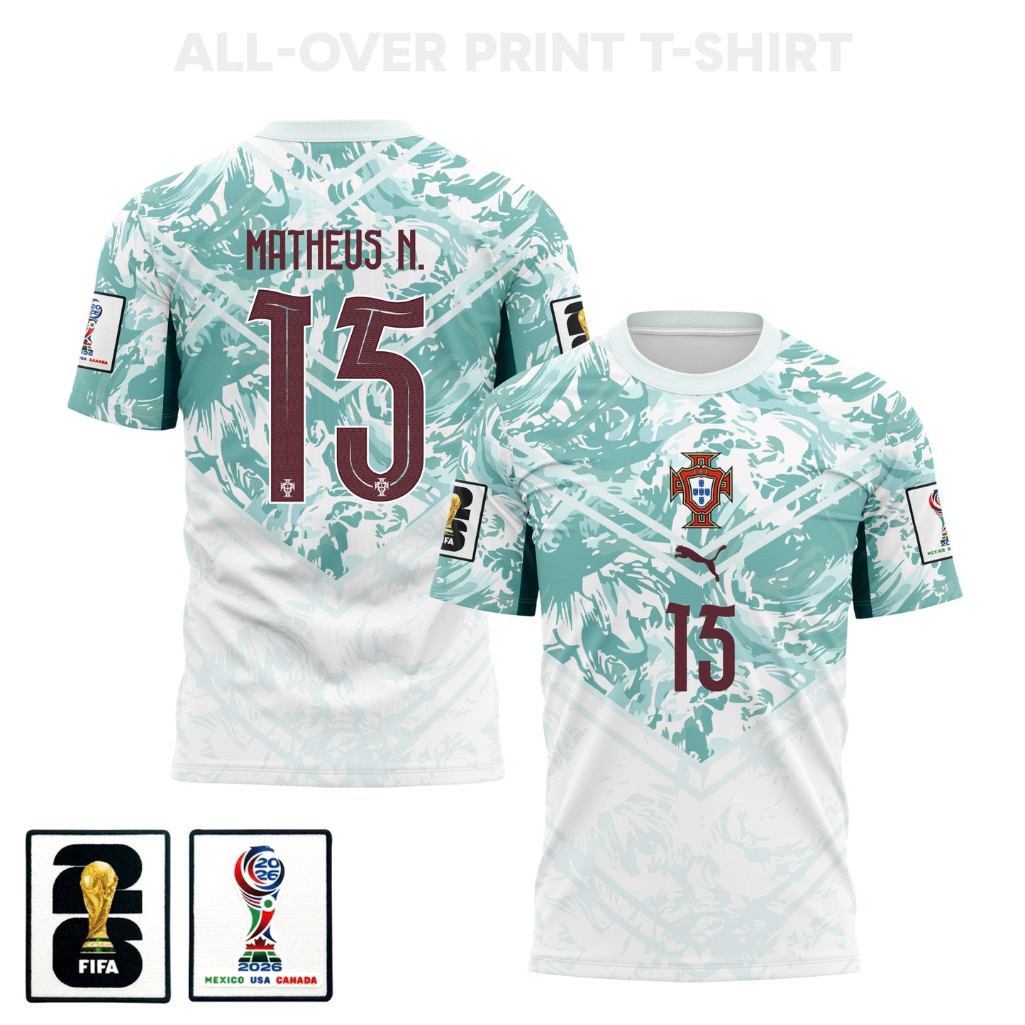 Matheus Nunes 15 Portugal 2026 Away 3D T-Shirt Fully Printed – Unisex, White